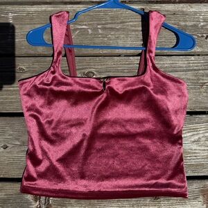 Wild Fable Burgundy Velvet Square Neck Crop Tank Size Small